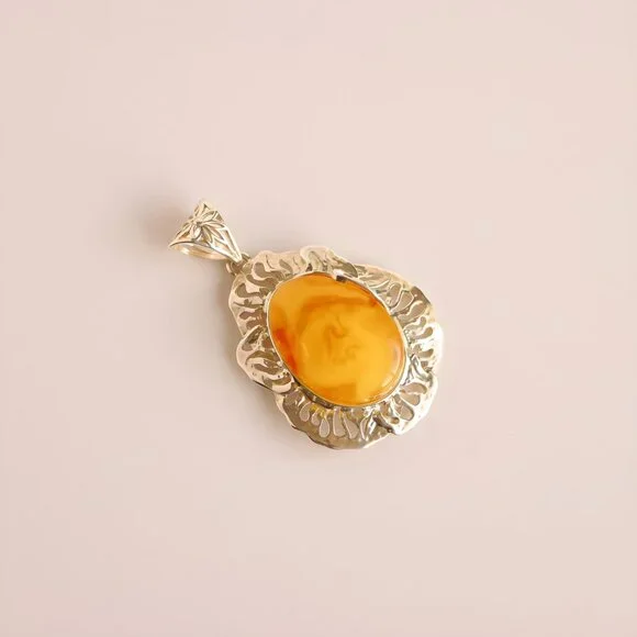 Butterscotch Amber Pendant in Sterling Silver (Pendant Only) - Picture 3 of 6